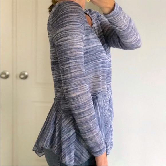 Blue Long Sleeve Asymmetrical Hemline Top - Picture 3 of 5